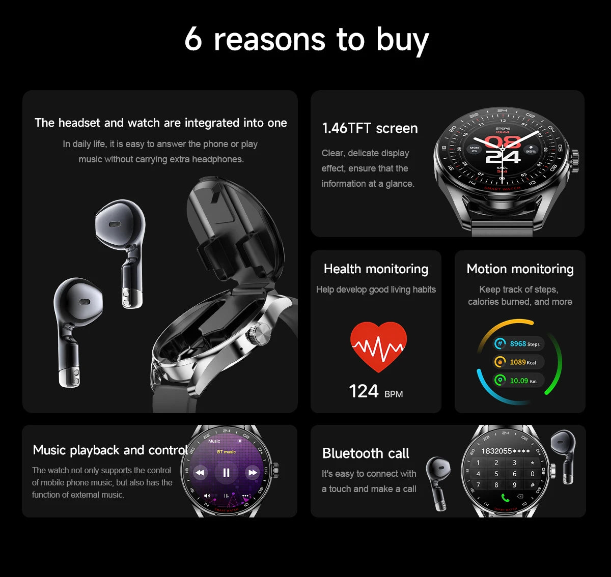 2025 High Quality Fashion D.9 2 1 Smartwatch Wireless Earbuds TWS TFT IP67 Activity Tracker Health Monitoring Fitness 1.46 Inch